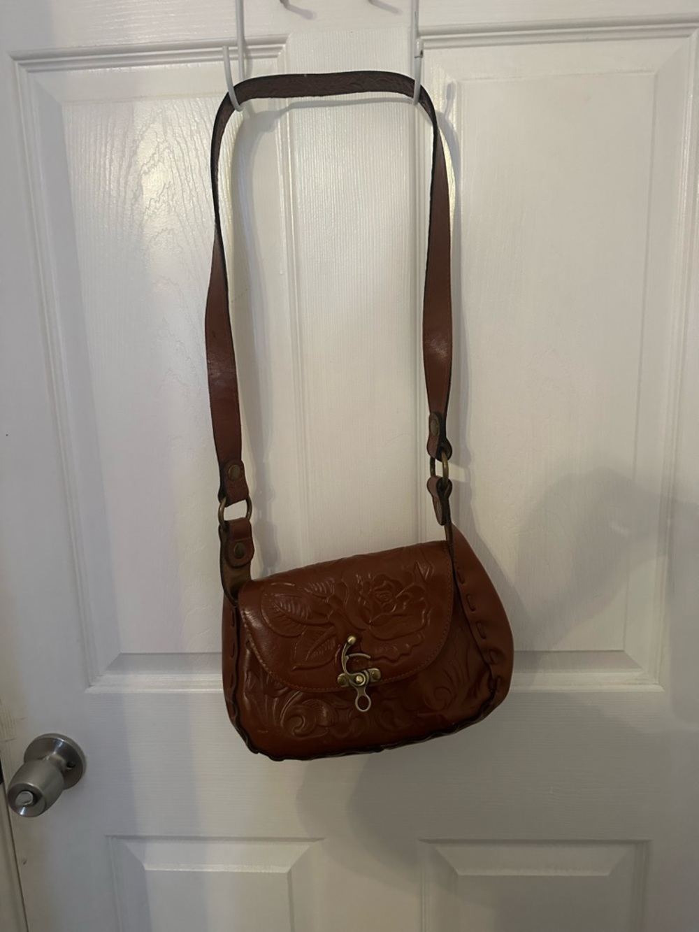 Patricia Nash Brown Floral Tooled Leather Crossbody